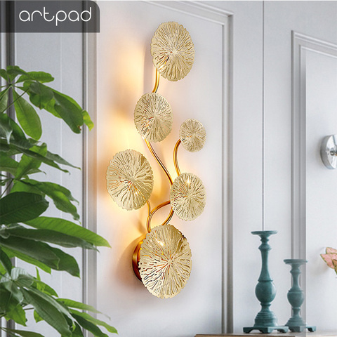 Artpad Copper Lustre Gold Lotus Leaf Wall Lamp Vintage Retro Bedside Living Room Art Decor Home Lighting Wall Sconces G4 Bulb ► Photo 1/6