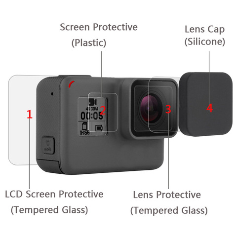 New Tempered Glass Protector Cover Case For Go Pro Gopro Hero 5 6 7 Hero5 Hero6 Hero7 Camera Lens Cap LCD Screen Protective Film ► Photo 1/5