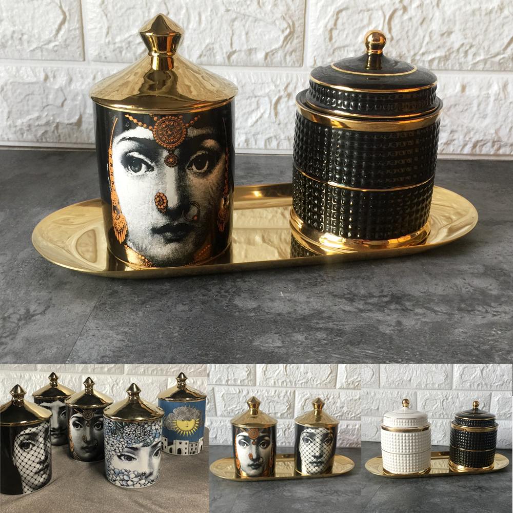 6" Jar With Lids Candle Holder Fornasetti Big Eye Ceramic Decoration Storage Box 