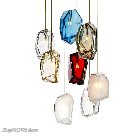 Nordic Ice cube Glass LED G4 Pendant Lights Colored Crystal Pendant Lamps Living Room Kitchen Hanging Lamp home Decor Luminaire ► Photo 1/6