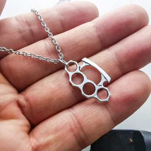 Fashion Vintage Brass Knuckles Pendant Necklace For Women Men Jewelry Cross Chain Gothic Choker Goth Punk Hip Hop Accessories ► Photo 1/1