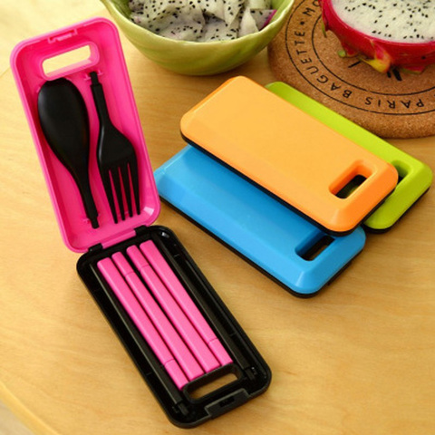 1 Set Portable Folding Travel Dinnerware Set Chopsticks Fork For Traveling Camping Picnic Kids Adult for Bento Lunch Tableware ► Photo 1/6