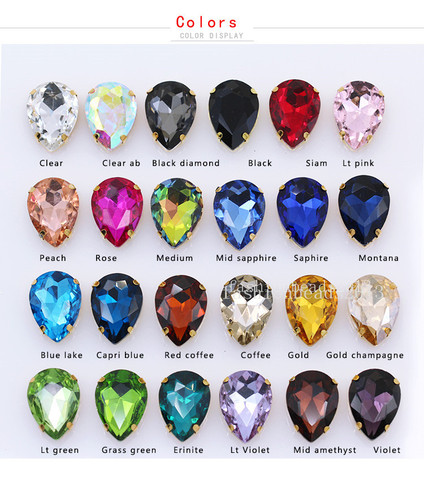 24Colors 4-40MM Sew On Water Drops Rhinestone Crystal With Golden Claw Button Teardrop Jewels 4-Holes For Sewing Clothes Crafts ► Photo 1/4