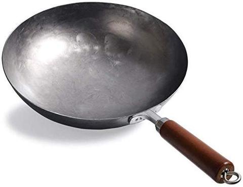 Hand Forged Wok Traditional Home Hand Hammered Uncoated Carbon Steel Pow Wok with Wooden Helper Handle and Ring ► Photo 1/5