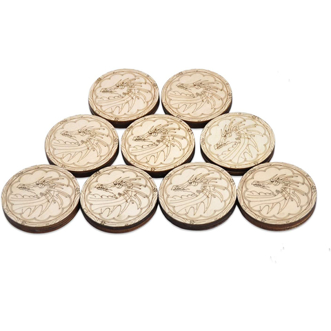 D&D Inspiration Coin Tokens Laser Cut Wood Carved with Dragon & Ship Rudder (Set of 9) board games for adults ► Photo 1/6