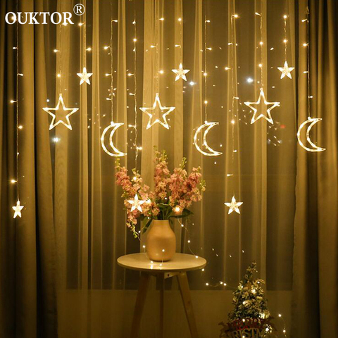 Moon Star Curtain Lights LED String Lights Ins Christmas Lights Indoor for Holiday Wedding Party Decoration Lights 220V EU Plug ► Photo 1/6