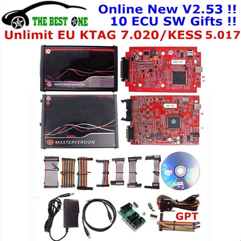 Unlimited V2.47 EU Red KTAG V7.020 4 LED SW V2.25 Online KESS V2 V5.017 K-TAG 7.020 Master V2.23 KESS OBD2 Tuning ECU Programmer ► Photo 1/6
