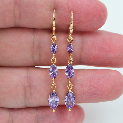 Fashion Jewelry Gold Color Geometric Royal Purple Marquise Zircon CZ Stone Drop Earrings for Women ► Photo 1/1