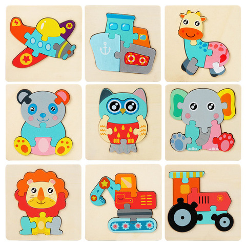 Wood Puzzle Baby Toy Cartoon Animal Puzzle Jigsaw Game for Kids