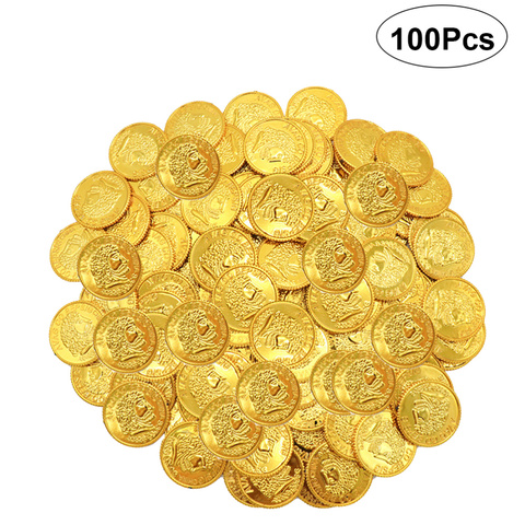100pcs Pirates Gold Coins Plastic Gold Coins Props Game Accessary  Funny Playing Toys for Kids Children (Golden) ► Photo 1/6