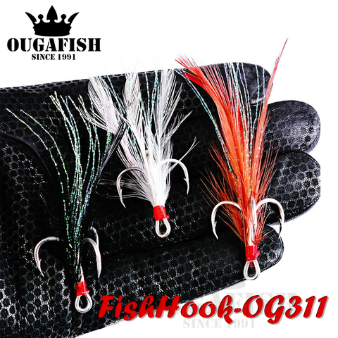 Treble Fishing Hooks 10pcs Treble Hooks With Feather Tackle Fishing Hook Stronger Carbon Steel Barbed Fishhooks Pesca Accessary ► Photo 1/6