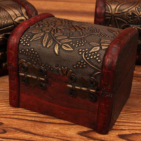 Vintage Retro Wood Box With Lock Storage Container Box Trinket Jewelry Bracelet Pearl Ring Wooden Treasure Case Chest Organizer ► Photo 1/6