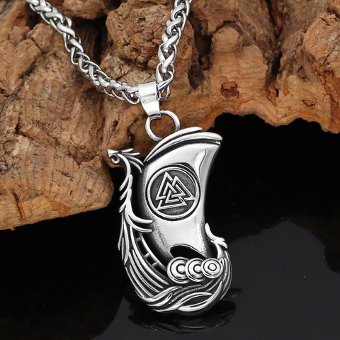 Nordic Viking odin raven Huginn and Muninn valknut stainless steel Nordic pendant necklace with gift bag ► Photo 1/6