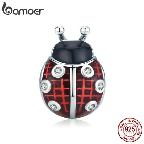 bamoer Ladybug Metal Beads for Women Jewelry Making 925 Sterling Silver Red Enamel Charm fit Original Bracelet DIY SCC1481 ► Photo 1/6