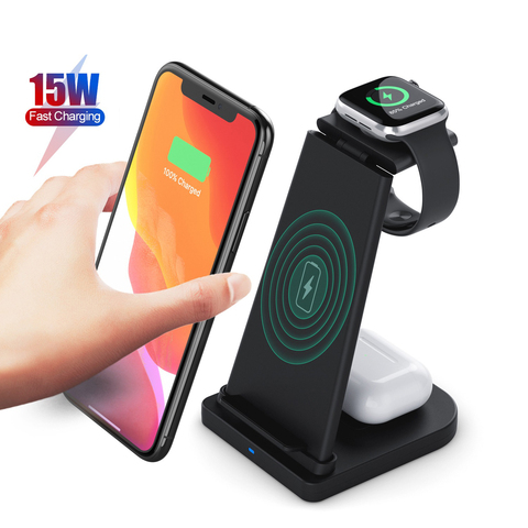 Upgraded 15W Qi Fast Wireless Charger Stand For iPhone 11 XR X Apple Watch Foldable Charging Dock Station for Airpods Pro iWatch ► Photo 1/6