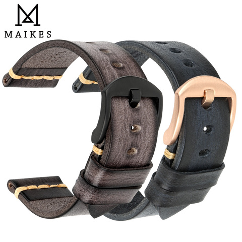 MAIKES Handmade Watchband calfskin strap men's Vintage Genuine leather watch band 20mm 22mm 24mm For Panerai MIDO Longines ► Photo 1/6