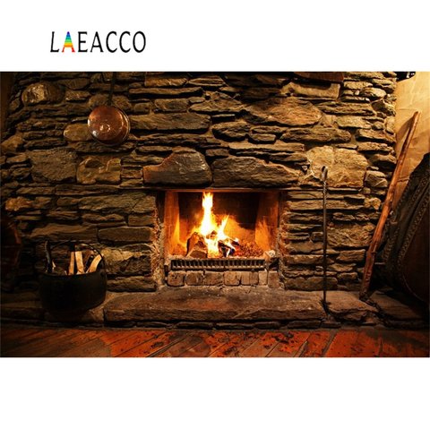 Laeacco Old Stone Fireplace Slate Stacked Fire Wooden Flooring Photo Backdrops Photographic Backgrounds Photocall Photo Studio ► Photo 1/4