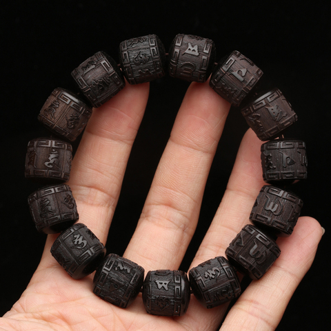 Authentic And Natural Ebony Tibetan Six-Character Mantra Tibetan Buddhist Prayer Wheel Bracelet 15mm Unisex Bracelet ► Photo 1/6