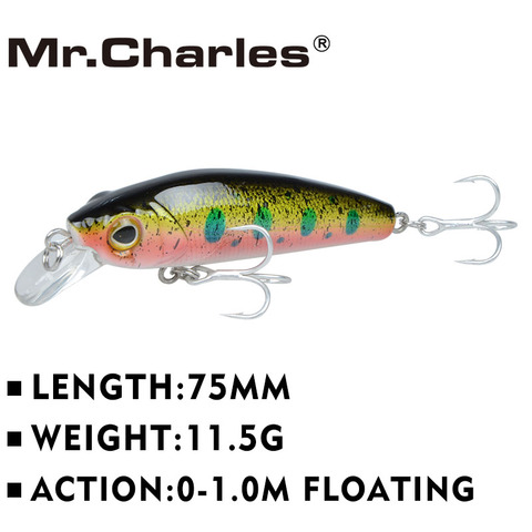 Mr.Charles CMC023 Fishing Lure 75mm/11.5g 0-1.0m floating Shad quality Professional Minnow Hard Baits hot model crank bait ► Photo 1/6