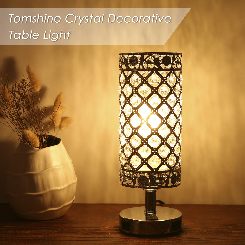 Modern Nightstand Lamp, Cylinder Crystal Table Lamps With Prisms