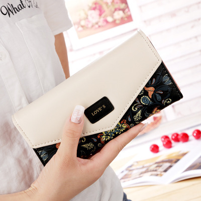 Wristlet Fashion Envelope Women Wallet Hit Color 3Fold Flowers Printing PU Leather Wallet Long Ladies Clutch Coin Phone Purse ► Photo 1/6