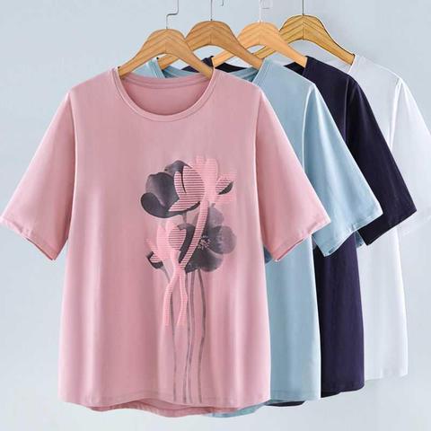 Women's T Shirt Tops Tee 2022 Summer Cotton Loose Short Sleeve Tees Women's White Printing T-shirt Basic Large Size M 4XL ► Photo 1/6