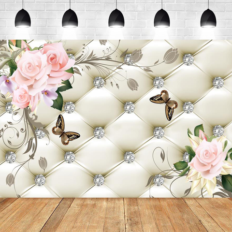 Laeacco Floral Headboard Bed Diamond Pattern Birthday Party Portrait Photography Backdrop Baby Shower Photo Background Photozone ► Photo 1/6