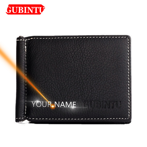 Name Engraving Money Clip Mini Wallets Genuine Leather Male Purse Mini Vintage Slim Wallets ► Photo 1/6