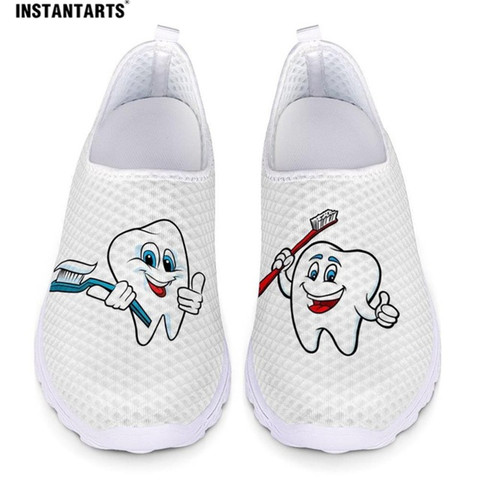 INSTANTARTS Cute Cartoon Tooth Pattern Women Slip On Sneakers Dentist Mesh Ladies Shoes Light Casual Summer Beach Water Loafers ► Photo 1/6