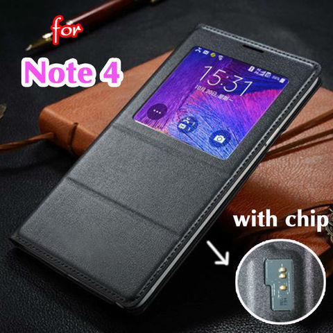 Smart View Auto Sleep Wake Shell with Original Chip Leather Case Flip Cover for Samsung Galaxy Note 4 Note4 N910 N910F N910H ► Photo 1/4