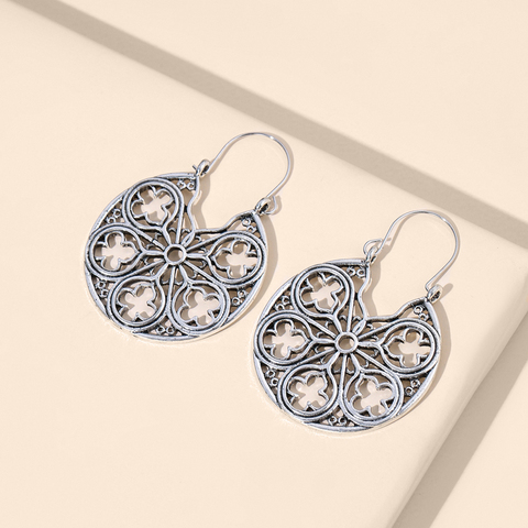 HuaTang Vintage Carving Flower Dangle Earrings for Women Gold Silver Color Hollow Earrings Female Party Ear Hanging Jewelry ► Photo 1/6