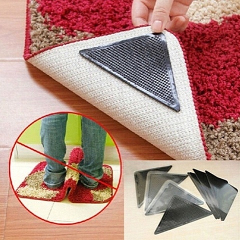 4PCS/Set Silicone Ruggies Rug Carpet Mat Grippers Non Slip Grip Corners Pad For Home Bath Living Room (Color: Black) ► Photo 1/6