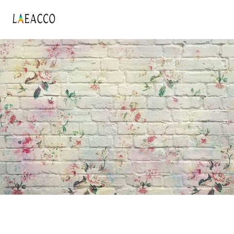 Laeacco White Brick Wall Photophone Printed Flowers Photo Backdrops Baby Newborn Portrait Photography Backgrounds Birthday Props ► Photo 1/6