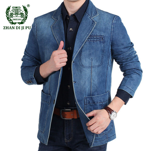Men's Denim Blazer Autumn Winter Cotton Casual Fashion Suit Jacket Male Slim Fit Suits Jeans Blazers Plus Size Blazer Masculino ► Photo 1/6
