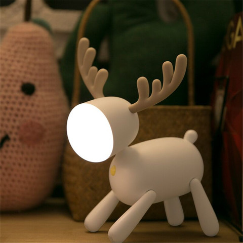 USB Rechargeable Cute Deer LED Night Lights Dimmable Bedside Table Desk Lamp with Timer Function for Kids Room Baby Nursery ► Photo 1/6