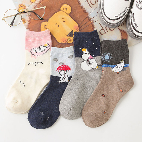 Socks Women Autumn Winter Cartoon anime Socks Hippo Cartoon Animal Streetwear Classic Funny Cute Kawaii Middle Tube Crew Socks ► Photo 1/6