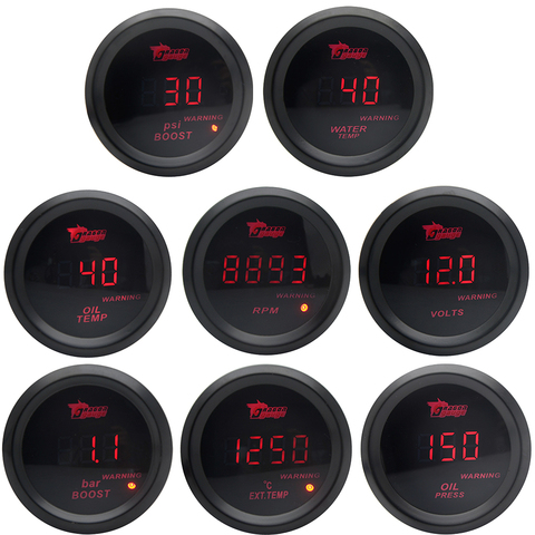 52mm Boost Gauge/Water Temp/Oil Temp/Oil Press/Voltage/Tachometer Gauge Digital Red led Black Case ► Photo 1/6