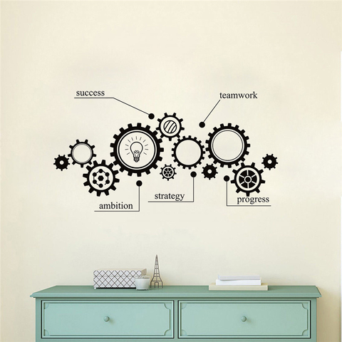 Gear Mechanism Engineering Wall Vinyl Decal Sticker Teamwork Office Wall Decal Room Wallpaper Sticker Mural ► Photo 1/6