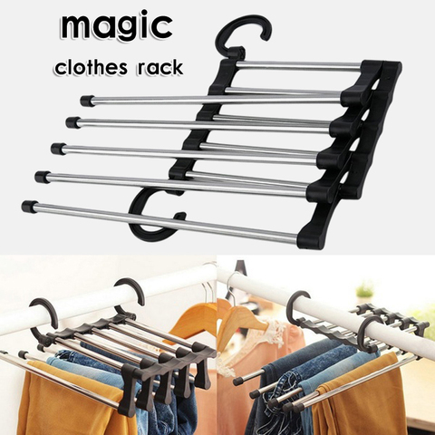 5 in 1 Multi Functional Pants Rack Shelves Stainless Steel Magic Hanger Wardrobe