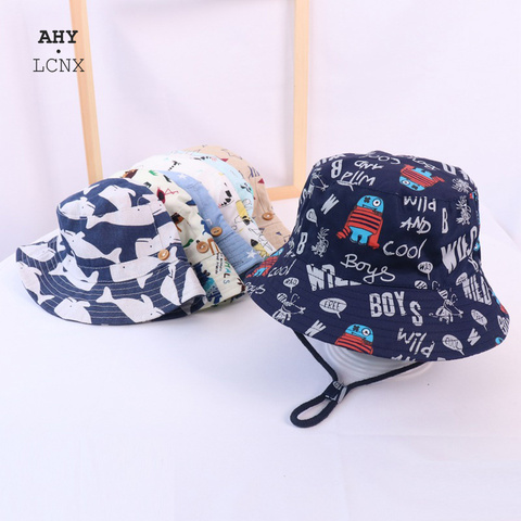 Spring Autumn Thin Cartoon Dinosaur Print Baby Bucket Hat Cotton Fisherman Hats Kids Summer Toddler Boys Girls Panama Sun Cap ► Photo 1/6