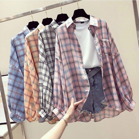 Korean Style Plaid Classic Loose Shirts Blouse Women Daily All-match Cute Student Women Clothing Fashion Vintage Shirt ► Photo 1/5