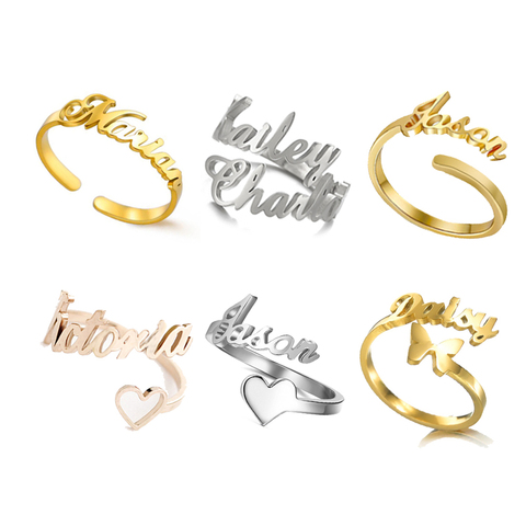 Skyrim Custom Double Name Rings Adjustable Gold Color Stainless Steel Personalized Nameplate Wedding Ring Jewelry Gift for Women ► Photo 1/6