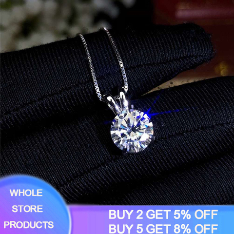 YANHUI Solitaire 8mm 2ct Zirconia Diamond Pendant Necklace 925 Solid Silver Choker Statement Necklace Women Silver 925 Jewelry ► Photo 1/6