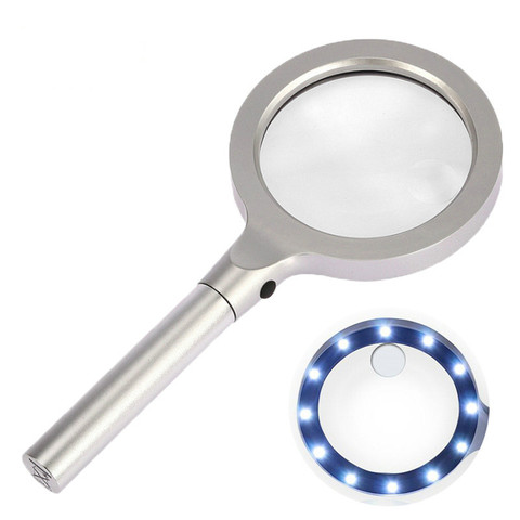 12 LED lamps 5x 10x brightness metal handheld high-definition reading metal magnifying glass with cloth bag ► Photo 1/5