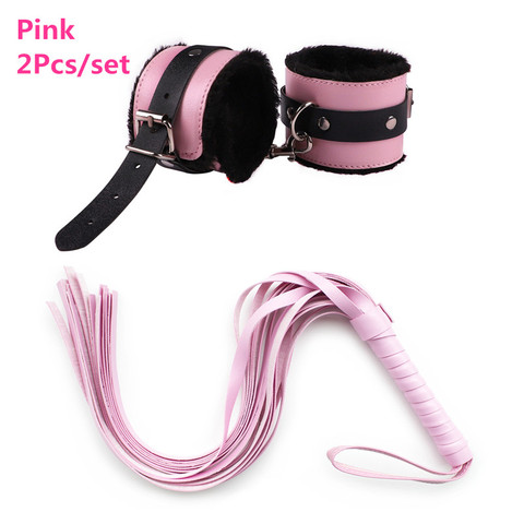 Slave Bondage Set of Leather Handcuffs Rope Body Slap Strap Spanking Beat Tassel Whip for Bdsm Adult Game Lash Flog Tool Sex Toy ► Photo 1/6