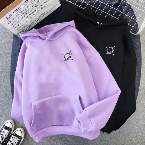 Velvet Winter Women's Cute Saturn Printing Hooded Female Thicken Warm Hoodies Lady Autumn Tops Sweatshirts ► Photo 1/5