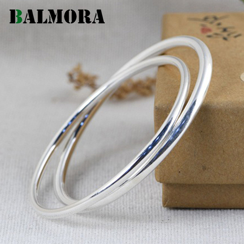 BALMORA 1 Piece 100% 925 Real Silver Bangles For Women Men Simple Fashionable Hollow Bracelet 58mm Glossy Bangles Jewelry Gifts ► Photo 1/6