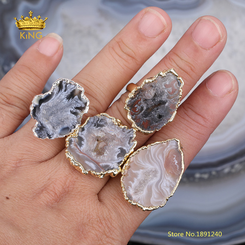 5pcs Rock Druzy Adjustable Rings Supplies,Natural Druzy Agates Slice Beads Multistone Ring,Druzy Rings Beauty Charms Jewelry ► Photo 1/4