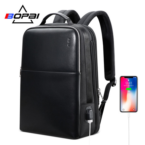 2022 BOPAI Cool Mens Backpacks Man Rucksack 14 Inch Laptop Bag Student Schoolbags Men Travel Leather Backpack Bags Black Bagpack ► Photo 1/6