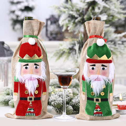 2022 New Year Christmas Gift Bag Holders Nutcracker Wine Bottle Dust Cover Merry Christmas Xmas Ornaments Stocking 2022 Gift Bag ► Photo 1/6